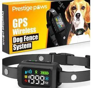 Prestige Paws GPS Wireless Dog Fence - No Monthly Fee, Waterproof Pet Containment System with Smart Shock Collar - Safe GPS Tracker for Dogs - Adjustable, Rechargeable, Easy Setup Prestige Paws GPS Wireless Dog Fence - No Monthly Fee, Waterproof Pet Containment System with Smart Shock Collar - Safe GPS Tracker for Dogs - Adjustable, Rechargeable, Easy Setup
