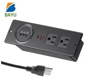 US Standard Power Strip with Wireless Charge Desktop Power Outlet with 2 Outlet 2 USB /Hidden Recessed US Power Socket Black US Standard Power Strip with Wireless Charge Desktop Power Outlet with 2 Outlet 2 USB /Hidden Recessed US Power Socket Black