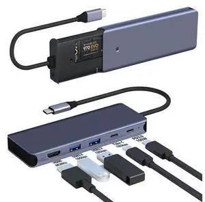 M.2 NVMe 2280 2242 EncloSure Docking Station 6 Ports USB Type-C Hub Ethernet 1000Mbps for 4K 60Hz 10Gbps USB3.2 PD Stock M.2 NVMe 2280 2242 EncloSure Docking Station 6 Ports USB Type-C Hub Ethernet 1000Mbps for 4K 60Hz 10Gbps USB3.2 PD Stock
