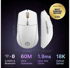 SteelSeries Rival 3 Wireless Gen 2 Gaming Mouse 2.4GHz and Bluetooth 18000 DPI TrueMove Air Optical Sensor 60 Million Click Durability Light-Weight 100% PTFE Feet White SteelSeries Rival 3 Wireless Gen 2 Gaming Mouse 2.4GHz and Bluetooth 18000 DPI TrueMove Air Optical Sensor 60 Million Click Durability Light-Weight 100% PTFE Feet White