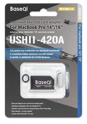 BASEQI UHS-II Aluminum microSD Adapter for 2021 M1 MacBook Pro 14 & 16" (Silver + HDMI Dust Plug) BASEQI UHS-II Aluminum microSD Adapter for 2021 M1 MacBook Pro 14 & 16" (Silver + HDMI Dust Plug)