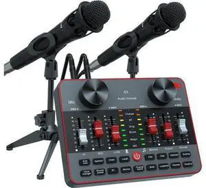 Podcast Equipment Bundle for 2 Mic Tiktok Video Content Creator Kit, Audio Interface w DJ Mixer Sound Card/Board Condenser Microphone for Studio Smartphone/PC/Laptop Broadcast Recording/Live Streaming Podcast Equipment Bundle for 2 Mic Tiktok Video Content Creator Kit, Audio Interface w DJ Mixer Sound Card/Board Condenser Microphone for Studio Smartphone/PC/Laptop Broadcast Recording/Live Streaming