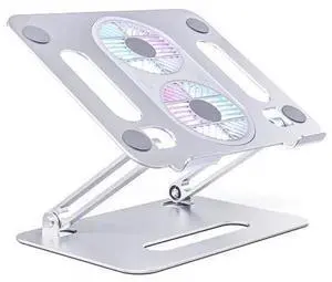 Height Adjustable Cooling Stand for Laptop Sturdy Desktop Stand Aluminum Dual Fan Cooling for Tablet and Laptop Stands Silver Height Adjustable Cooling Stand for Laptop Sturdy Desktop Stand Aluminum Dual Fan Cooling for Tablet and Laptop Stands Silver