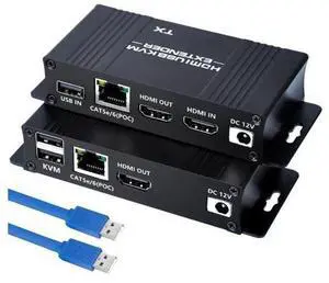 164FT HDMI KVM USB Extender- HDMI to RJ45 Over Cat5e/6/7 1080P@60hz KVM Extender HDMI Over Ethernet Transmitter Receiver Support Keyboard Mouse USB Control No Latency POC Function Single Power Supply 164FT HDMI KVM USB Extender- HDMI to RJ45 Over Cat5e/6/7 1080P@60hz KVM Extender HDMI Over Ethernet Transmitter Receiver Support Keyboard Mouse USB Control No Latency POC Function Single Power Supply