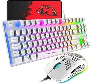 Gaming Keyboard and Mouse Combo,88 Keys Compact Rainbow Backlit Mechanical Feel Keyboard,RGB Backlit 6400 DPI Lightweight Gaming Mouse with Honeycomb Shell for Windows PC Gamers (White) Gaming Keyboard and Mouse Combo,88 Keys Compact Rainbow Backlit Mechanical Feel Keyboard,RGB Backlit 6400 DPI Lightweight Gaming Mouse with Honeycomb Shell for Windows PC Gamers (White)