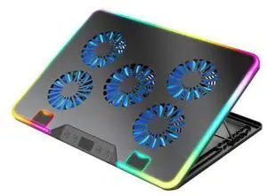 Metal Laptop Cooling Pad with 5 Air Cooled Fans RGB Lighting Effects for 17 Inch Gaming Laptops Metal Laptop Cooling Pad with 5 Air Cooled Fans RGB Lighting Effects for 17 Inch Gaming Laptops