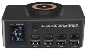 Smart Digital Display USB Charging Station 140W Desktop Charger Mobile Phone Laptop Magnetic Wireless Charge PD Fast Charger Smart Digital Display USB Charging Station 140W Desktop Charger Mobile Phone Laptop Magnetic Wireless Charge PD Fast Charger