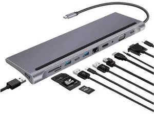 USB C Hub HDMI Ethernet Adapter 11 in 1 USB Type-C Hub to HDMI 4K VGA, Suitable for Samsung Dex Station, Universal Laptop Dock Hub with 87W PD Compatible with MacBook Pro / 2018 2017 / iPad/Air USB C Hub HDMI Ethernet Adapter 11 in 1 USB Type-C Hub to HDMI 4K VGA, Suitable for Samsung Dex Station, Universal Laptop Dock Hub with 87W PD Compatible with MacBook Pro / 2018 2017 / iPad/Air