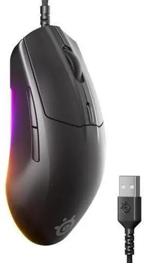 SteelSeries Rival 3 Gen 2 gaming mouse with 8500 DPI TrueMove Core optical sensor, 60M click durability, low latency, 77g lightweight design, 100% PTFE feet, and customizable RGB lighting, black SteelSeries Rival 3 Gen 2 gaming mouse with 8500 DPI TrueMove Core optical sensor, 60M click durability, low latency, 77g lightweight design, 100% PTFE feet, and customizable RGB lighting, black