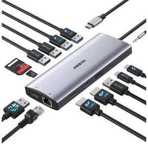 USB C Docking Station 3 Monitors 4K@60Hz, 14-in-1 Laptop Docking Station with 2 HDMI 4K@60Hz, DP 8K@30Hz/ 4K@144Hz, 3 USB 3.0, 2 USB 2.0, RJ45, Audio, PD 100W, USB-C HUB for Windows Laptop Accessories USB C Docking Station 3 Monitors 4K@60Hz, 14-in-1 Laptop Docking Station with 2 HDMI 4K@60Hz, DP 8K@30Hz/ 4K@144Hz, 3 USB 3.0, 2 USB 2.0, RJ45, Audio, PD 100W, USB-C HUB for Windows Laptop Accessories