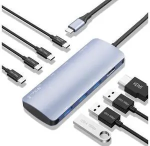 USB C to USB Hub 8-in-1 with 4K@60Hz HDMI, 3 USB-C 3.2 Gen2 10Gbps, 3 USB A 3.2 10Gbps Ports,100W Power Delivery with 10Gbps Data, USB-C Hub Multiport Adapter for MacBook Pro and More Type C Devices USB C to USB Hub 8-in-1 with 4K@60Hz HDMI, 3 USB-C 3.2 Gen2 10Gbps, 3 USB A 3.2 10Gbps Ports,100W Power Delivery with 10Gbps Data, USB-C Hub Multiport Adapter for MacBook Pro and More Type C Devices