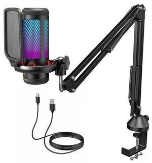 Gaming USB Microphone Set for PC, TONOR RGB Condenser Mic with Boom Arm, RGB Gaming USB Microphone Set for PC, TONOR RGB Condenser Mic with Boom Arm, RGB