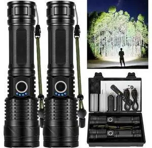 Flashlights High Lumens Rechargeable LED Flashlight 990000 Lumen Super Bright High Powered Flash Light USB Powerful IPX6 Waterproof Handheld Flashlights for Home Hiking Camping(2 Pack) Flashlights High Lumens Rechargeable LED Flashlight 990000 Lumen Super Bright High Powered Flash Light USB Powerful IPX6 Waterproof Handheld Flashlights for Home Hiking Camping(2 Pack)