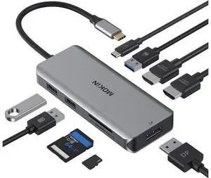 Docking Station USB C Adapter 9 in 1 Triple Display Multiport Dongle with 2 HDMI 4K DisplayPort 3 USB 100W PD SD/TF Card Reader for MacBook Pro Air Type C Laptops Docking Station USB C Adapter 9 in 1 Triple Display Multiport Dongle with 2 HDMI 4K DisplayPort 3 USB 100W PD SD/TF Card Reader for MacBook Pro Air Type C Laptops