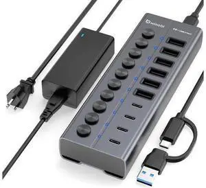 Powered USB Hub 10-Port USB C Hub with 6 USB-A 3.2 4 USB-C 3.2 Ports Individual Switches and 12V/5A Power Adapter Aluminum USB Extension for MacBook Laptop/PC and More. Powered USB Hub 10-Port USB C Hub with 6 USB-A 3.2 4 USB-C 3.2 Ports Individual Switches and 12V/5A Power Adapter Aluminum USB Extension for MacBook Laptop/PC and More.