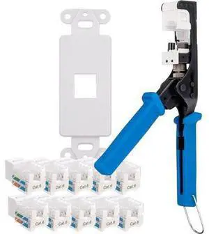 SATMAXIMUM Cat6 Keystone Jack Kit - 10 Pack 45° White RJ45 Keystone Jacks + Termination Tool for 45° Keystone + 10 Pack 1-Port Keystone Inserts SATMAXIMUM Cat6 Keystone Jack Kit - 10 Pack 45° White RJ45 Keystone Jacks + Termination Tool for 45° Keystone + 10 Pack 1-Port Keystone Inserts