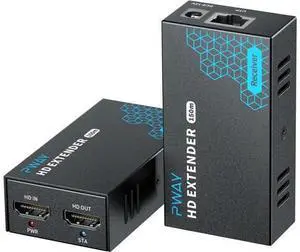 PWAY HDMI Extender 500ft Over Single Cat5e/6, One to Multiple Monitors by Gigabit Ethernet Switch, Full HD 1080P@60Hz Video Extended PWAY HDMI Extender 500ft Over Single Cat5e/6, One to Multiple Monitors by Gigabit Ethernet Switch, Full HD 1080P@60Hz Video Extended