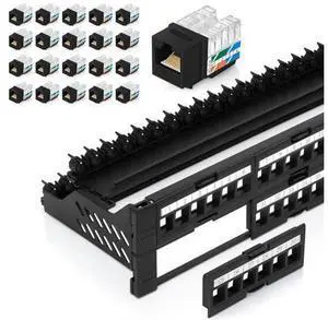 Everest Media Solutions Bundle 2 Items: 48-Port Keystone Patch Panel + 20 Pack of RJ45 CAT6 Keystone Jacks - Black Everest Media Solutions Bundle 2 Items: 48-Port Keystone Patch Panel + 20 Pack of RJ45 CAT6 Keystone Jacks - Black