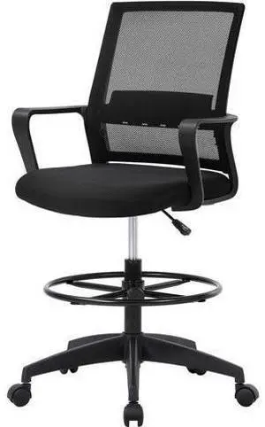 Drafting Chair Tall Office Chair Mesh Ergonomic Mid-Back Desk Chair with Adjustable Foot Ring for Executive Computer Standing Desk, Black Drafting Chair Tall Office Chair Mesh Ergonomic Mid-Back Desk Chair with Adjustable Foot Ring for Executive Computer Standing Desk, Black