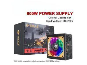 110-230V RGB PSU 20+4Pin 12V ATX 600W E-Sports Video Game Computer Power Supply Colorful Cooling Fan 110-230V RGB PSU 20+4Pin 12V ATX 600W E-Sports Video Game Computer Power Supply Colorful Cooling Fan