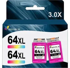 Relcolor 64XL Color Ink Cartridge Replacement Ink 64 XL HP64 HP64XL Compatible with Envy 7855 7155 7858 7800 7100 6255 6252 6232 7120 7158 7164 7955e 7900e Tango Ink Printer (2 Tricolor) Relcolor 64XL Color Ink Cartridge Replacement Ink 64 XL HP64 HP64XL Compatible with Envy 7855 7155 7858 7800 7100 6255 6252 6232 7120 7158 7164 7955e 7900e Tango Ink Printer (2 Tricolor)