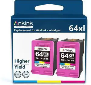 Ankink Higher Yield 64XL TRI Color Combo Replacement 64 XL HP64 HP64XL Ink Cartridge | Envy Photo 7855 7155 6255 6400 7100 7155 7164 7858 7800 6230 7120 7955 7958 Tango Ink X Printer 2 Pack Ankink Higher Yield 64XL TRI Color Combo Replacement 64 XL HP64 HP64XL Ink Cartridge | Envy Photo 7855 7155 6255 6400 7100 7155 7164 7858 7800 6230 7120 7955 7958 Tango Ink X Printer 2 Pack