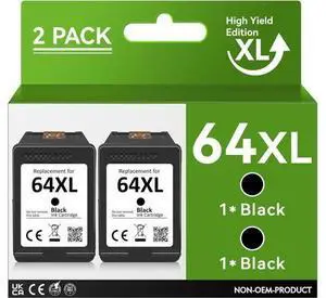 Printer Ink 64 Replacement 64XL Black Ink Cartridge Work for Envy Photo 7858 7800 7155 7855 6255 7100 6252 7158 7164 6222 7120 7130 7255e 7955e 7958e for Tango X Wireless Printer (2 Black) Printer Ink 64 Replacement 64XL Black Ink Cartridge Work for Envy Photo 7858 7800 7155 7855 6255 7100 6252 7158 7164 6222 7120 7130 7255e 7955e 7958e for Tango X Wireless Printer (2 Black)