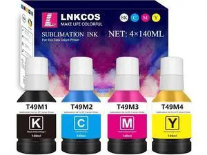 LNKCOS T49M 4×140ML T49 T49M Sublimation Ink SureColor F170 F570 Printer (T49M1 Black, T49M2 Cyan, T49M3 Magenta, T49M4 Yellow, 4 Pack) LNKCOS T49M 4×140ML T49 T49M Sublimation Ink SureColor F170 F570 Printer (T49M1 Black, T49M2 Cyan, T49M3 Magenta, T49M4 Yellow, 4 Pack)
