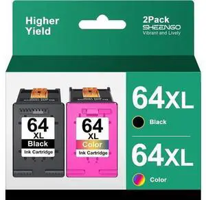 64XL Ink Cartridge Combo Pack High Yield Replacement Ink 64 64 XL for Envy Photo 7858 7855 7155 6255 6252 7120 6232 7158 7164 Envy 7255e 7955e 7958e Tango X Printer (1 Black, 1 Tri-Color) 64XL Ink Cartridge Combo Pack High Yield Replacement Ink 64 64 XL for Envy Photo 7858 7855 7155 6255 6252 7120 6232 7158 7164 Envy 7255e 7955e 7958e Tango X Printer (1 Black, 1 Tri-Color)