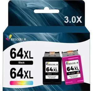 Relcolor 64XL Ink Cartridge Replacement 64 XL 64XL HP64 HP64XL Black Color Combo Pack Compatible with Envy 7855 7155 7858 7800 7100 6255 6252 6232 7120 7158 7164 7955e Tango X Printer (2 Pack) Relcolor 64XL Ink Cartridge Replacement 64 XL 64XL HP64 HP64XL Black Color Combo Pack Compatible with Envy 7855 7155 7858 7800 7100 6255 6252 6232 7120 7158 7164 7955e Tango X Printer (2 Pack)