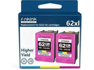 Ankink Higher Yield Remanufactured 62XL Ink Cartridge Replacement for 62 HP62XL hp62 XL Envy 5540 5640 5660 7640 7645 OfficeJet 200 250 5740 8040 Printer Toner Color (Tricolor) Combo 2 Pack Ankink Higher Yield Remanufactured 62XL Ink Cartridge Replacement for 62 HP62XL hp62 XL Envy 5540 5640 5660 7640 7645 OfficeJet 200 250 5740 8040 Printer Toner Color (Tricolor) Combo 2 Pack