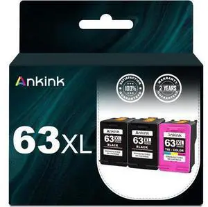 Ankink 4X Capacity 63XL Ink Cartridges 2 Black and Color Combo Pack Ink 63 XL Officejet 3830 4650 4652 4655 5200 5252 5255 5258 Envy 4520 4512 Deskjet 1112 2132 3630 3632 Printer HP63 HP63XL Ankink 4X Capacity 63XL Ink Cartridges 2 Black and Color Combo Pack Ink 63 XL Officejet 3830 4650 4652 4655 5200 5252 5255 5258 Envy 4520 4512 Deskjet 1112 2132 3630 3632 Printer HP63 HP63XL