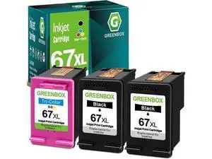 GREENBOX Remanufactured Ink Cartridge Replacement 67 67XL for DeskJet 2732 2755 Envy 6052 6058 6075 DeskJet Plus 4152 4155 4158 Printer (2 Black 1 Tri-Color) GREENBOX Remanufactured Ink Cartridge Replacement 67 67XL for DeskJet 2732 2755 Envy 6052 6058 6075 DeskJet Plus 4152 4155 4158 Printer (2 Black 1 Tri-Color)