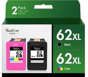 Valuetoner Supply 62XL Ink Cartridge Combo Pack Replacement 62XL 62 XL High Yield Envy 5540 5640 5660 7644 7645 OfficeJet 5740 8040 OfficeJet 200 250 Series Printer (1 Black, 1 Tri-Color) Valuetoner Supply 62XL Ink Cartridge Combo Pack Replacement 62XL 62 XL High Yield Envy 5540 5640 5660 7644 7645 OfficeJet 5740 8040 OfficeJet 200 250 Series Printer (1 Black, 1 Tri-Color)
