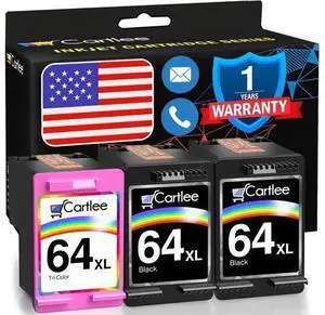 Cartlee Remanufactured Ink Cartridge Replacement 64 XL 64XL for Envy Photo 6252 6255 6258 7120 7155 7158 7164 7800 7855 7858 7864 Inkjet Printers Pack Combo (2 Black, 1 Tri Color) Cartlee Remanufactured Ink Cartridge Replacement 64 XL 64XL for Envy Photo 6252 6255 6258 7120 7155 7158 7164 7800 7855 7858 7864 Inkjet Printers Pack Combo (2 Black, 1 Tri Color)