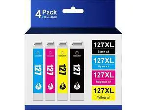 127 127XL T127 Ink Cartridges 4-Pack Black & Color Combo High Capacity Remanufactured Replacement 127 T127 use with Workforce 545 645 WF-3540 WF-3520 WF-7010 NX530 NX625 Printer 127 127XL T127 Ink Cartridges 4-Pack Black & Color Combo High Capacity Remanufactured Replacement 127 T127 use with Workforce 545 645 WF-3540 WF-3520 WF-7010 NX530 NX625 Printer