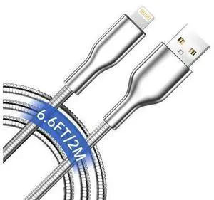 6.6FT Chew Proof iPhone Charging Cable - MFi Certified Metal Lightning Cable Metal Cat & Dog Chew-Proof iPhone Charging Cord with 3A Fast Charging Data Sync Carplay for iPhone 14 13 12 11 X 8 7 6 5 6.6FT Chew Proof iPhone Charging Cable - MFi Certified Metal Lightning Cable Metal Cat & Dog Chew-Proof iPhone Charging Cord with 3A Fast Charging Data Sync Carplay for iPhone 14 13 12 11 X 8 7 6 5