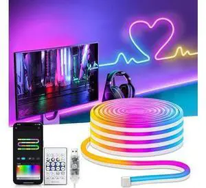 Smart Neon Rope Lights USB 16.4Ft LED Rope Lights IC & RGB Color Changing with APP Control Music Sync Neon Strip Lights Outdoor Waterproof DIY for Gaming Room Living Indoor Decor Smart Neon Rope Lights USB 16.4Ft LED Rope Lights IC & RGB Color Changing with APP Control Music Sync Neon Strip Lights Outdoor Waterproof DIY for Gaming Room Living Indoor Decor
