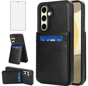 Phone Case for Galaxy S24 FE 5G with Tempered Glass Screen Protector and Credit Card Holder Wallet Cover Stand Leather Cell Accessories S 24 EF S24FE 24S Women Men Black Phone Case for Galaxy S24 FE 5G with Tempered Glass Screen Protector and Credit Card Holder Wallet Cover Stand Leather Cell Accessories S 24 EF S24FE 24S Women Men Black