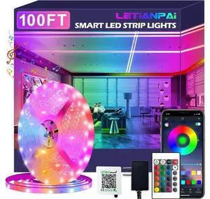 100ft Led Strip Lights Long Smart Led Light Strips Music Sync 5050 RGB Color Changing Rope Lights Bluetooth APP/IR Remote/Switch Box Control Led Lights for Bedroom Home Decoration Party Festival 100ft Led Strip Lights Long Smart Led Light Strips Music Sync 5050 RGB Color Changing Rope Lights Bluetooth APP/IR Remote/Switch Box Control Led Lights for Bedroom Home Decoration Party Festival