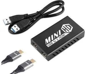 USB 3.0 to Dual HDMI Adapter Compatible with Windows ChromeBook MacBook Support 3.5mm Jack Stereo Output Expand 2 Different Display Screens (Dual HDMI Adapter) USB 3.0 to Dual HDMI Adapter Compatible with Windows ChromeBook MacBook Support 3.5mm Jack Stereo Output Expand 2 Different Display Screens (Dual HDMI Adapter)