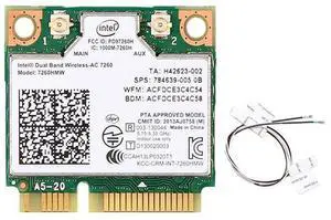 Wireless Dual Band Wifi Intel 7260 7260HMW 7260AC 2X2 Mini PCI-E Bluetooth 4.0 Wi-Fi Network Card Antennas, Up to 867Mbps (5Ghz) + 300Mbps (2.4Ghz), IEEE802.11ac/a/b/g/n, Windows 7/8/10 For Laptop PC Wireless Dual Band Wifi Intel 7260 7260HMW 7260AC 2X2 Mini PCI-E Bluetooth 4.0 Wi-Fi Network Card Antennas, Up to 867Mbps (5Ghz) + 300Mbps (2.4Ghz), IEEE802.11ac/a/b/g/n, Windows 7/8/10 For Laptop PC