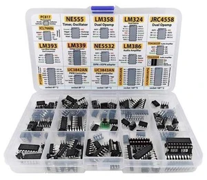 IC Chip Assortment 150 Pcs, Opamp, Oscillator, Pwm, PC817, NE555, LM358, LM324, JRC4558, LM393, LM339, NE5532, LM386, TDA2030 IC Chip Assortment 150 Pcs, Opamp, Oscillator, Pwm, PC817, NE555, LM358, LM324, JRC4558, LM393, LM339, NE5532, LM386, TDA2030