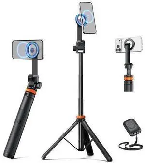 63" Magsafe Tripod, Tripod for iPhone & Magnetic Selfie Stick Tripod with Remote, Strong Magnetic Phone Holder for Magsafe, Extendable Phone Tripod Stand for iPhone/Android 63" Magsafe Tripod, Tripod for iPhone & Magnetic Selfie Stick Tripod with Remote, Strong Magnetic Phone Holder for Magsafe, Extendable Phone Tripod Stand for iPhone/Android