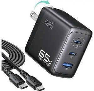 INIU 65W USB C Charger Block, 3-Port GaN Fast Charging Adapter with 100W Cable & Advanced Protection, Foldable Travel Charger for iPhone 17 16 15 Pro Max, iPad, Samsung S26 S25 Ultra, Pixel eReaders INIU 65W USB C Charger Block, 3-Port GaN Fast Charging Adapter with 100W Cable & Advanced Protection, Foldable Travel Charger for iPhone 17 16 15 Pro Max, iPad, Samsung S26 S25 Ultra, Pixel eReaders
