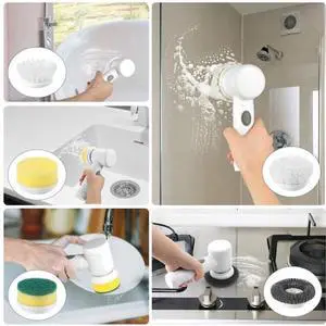 Rechargeable Cleaning Brush Set with 5 Heads - Medium Hardness - USB Charging - Home Cleaning Kit - Suitable for Bathroom, Kitchen, and Bedroom Rechargeable Cleaning Brush Set with 5 Heads - Medium Hardness - USB Charging - Home Cleaning Kit - Suitable for Bathroom, Kitchen, and Bedroom