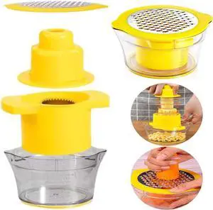 Corn Stripper, Corn Peeler with Measuring Container, 2-in-1 Kernel Cutter and Grater for Garlic Ginger, Yellow Corn Stripper, Corn Peeler with Measuring Container, 2-in-1 Kernel Cutter and Grater for Garlic Ginger, Yellow