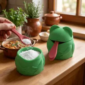 3D Printed Multi-functional Plastic Seasoning Container, Practical Decorative Frog Salt Containers, with Lid and Spoon 3D Printed Multi-functional Plastic Seasoning Container, Practical Decorative Frog Salt Containers, with Lid and Spoon