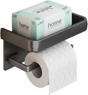 Toilet Paper Holder with Phone Shelf, Wall Mounted Toilet Tissue Roll Holder, Self-Adhesive or Screw Bathroom Paper Dispenser, Rustproof Multifunctional Storage Rack, Gray black Toilet Paper Holder with Phone Shelf, Wall Mounted Toilet Tissue Roll Holder, Self-Adhesive or Screw Bathroom Paper Dispenser, Rustproof Multifunctional Storage Rack, Gray black