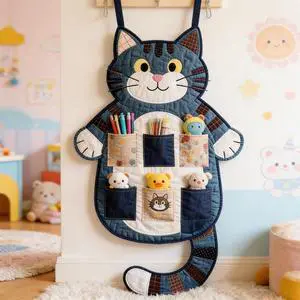 Cute Cat Wall Organizer Sewing Pattern - DIY Hanging Wall Caddy, Multi-Pocket Pet-Themed Storage Pouch for Craft Supplies, Kitchen Tools & Home Decor (Type A) Cute Cat Wall Organizer Sewing Pattern - DIY Hanging Wall Caddy, Multi-Pocket Pet-Themed Storage Pouch for Craft Supplies, Kitchen Tools & Home Decor (Type A)